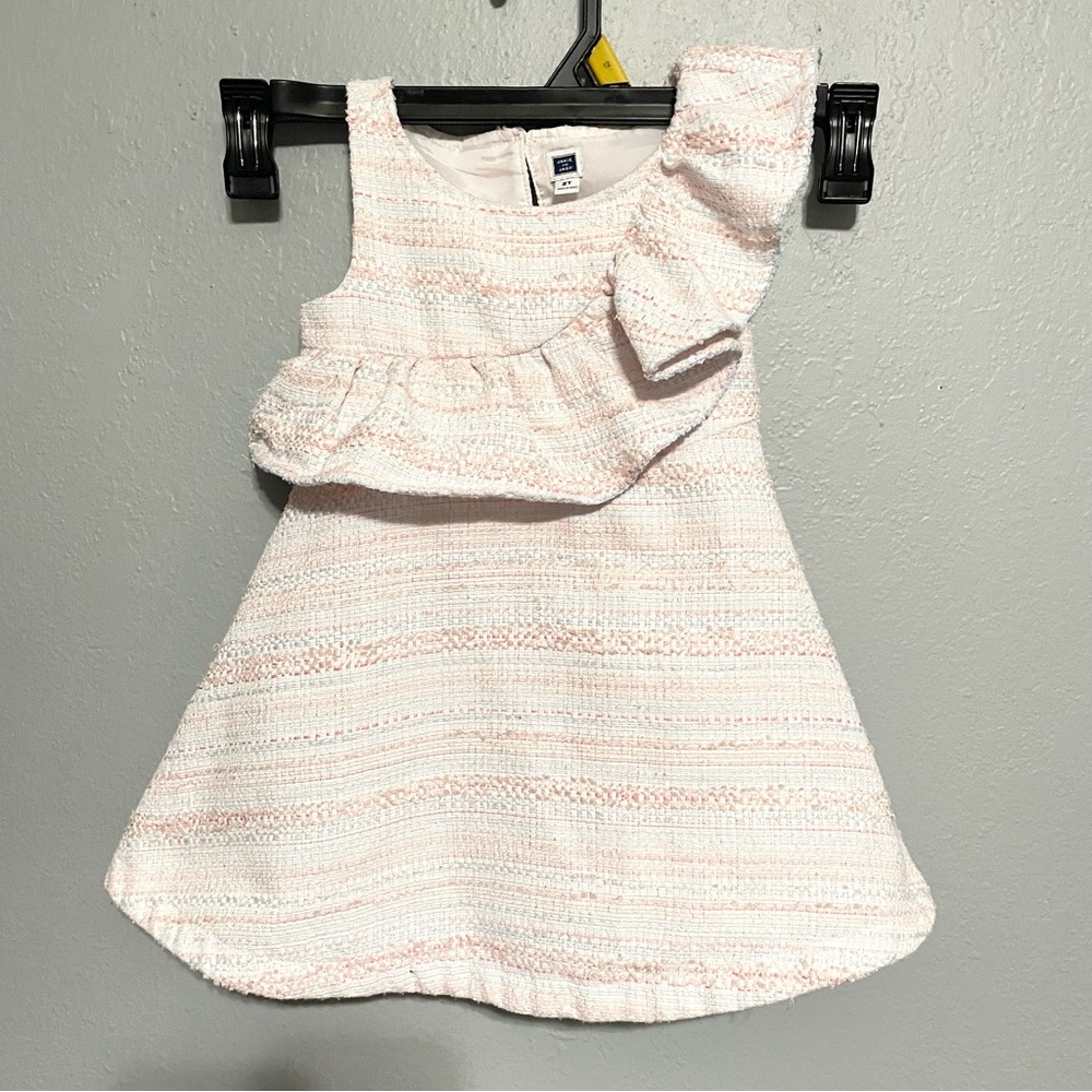 Janie and Jack Tweed Ruffle Sleeveless Dress 2T Church Easter Pink White
